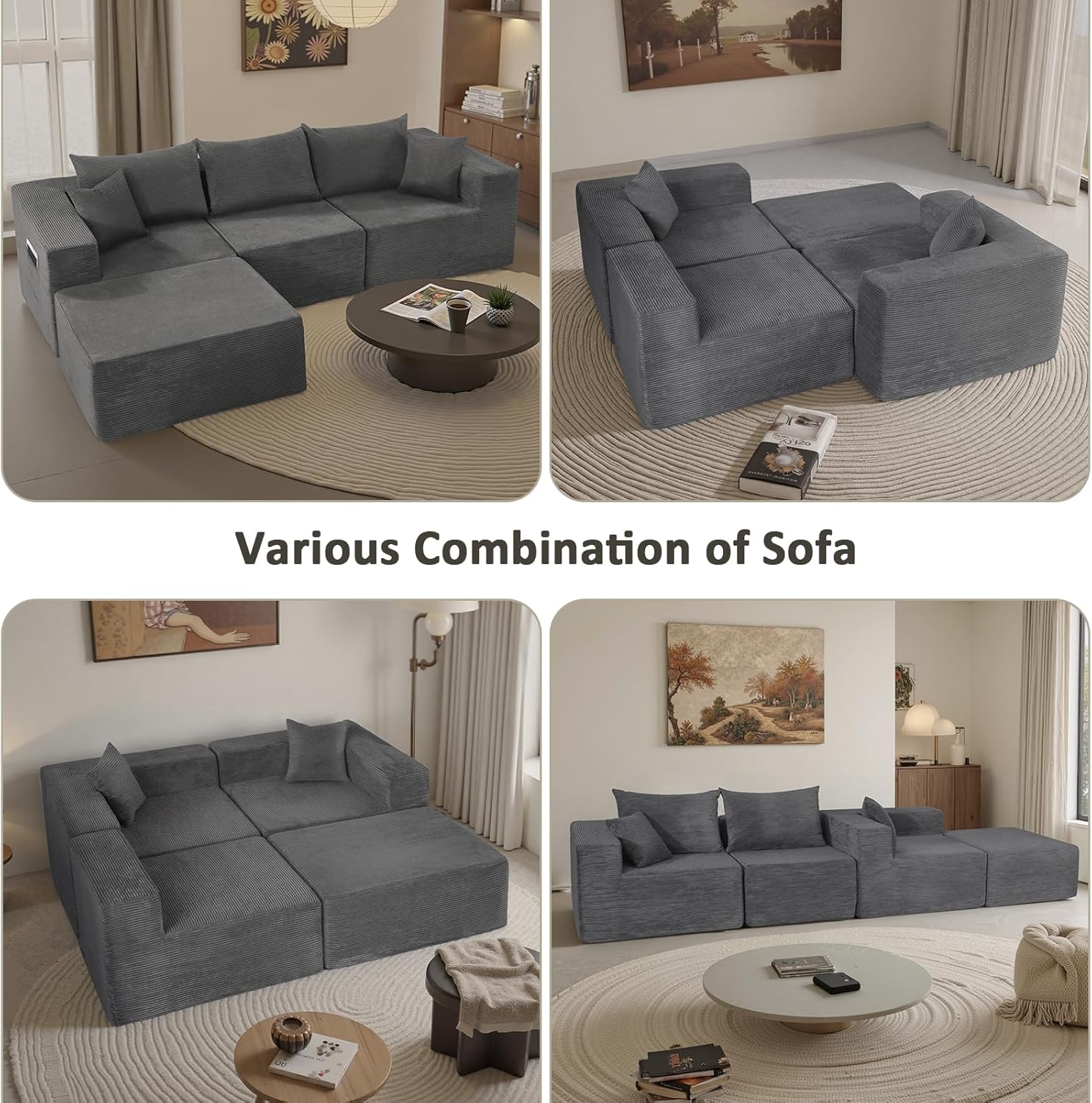 Cloud sofa with L-shaped lounge chair modern modular sofa with deep seats wourant
