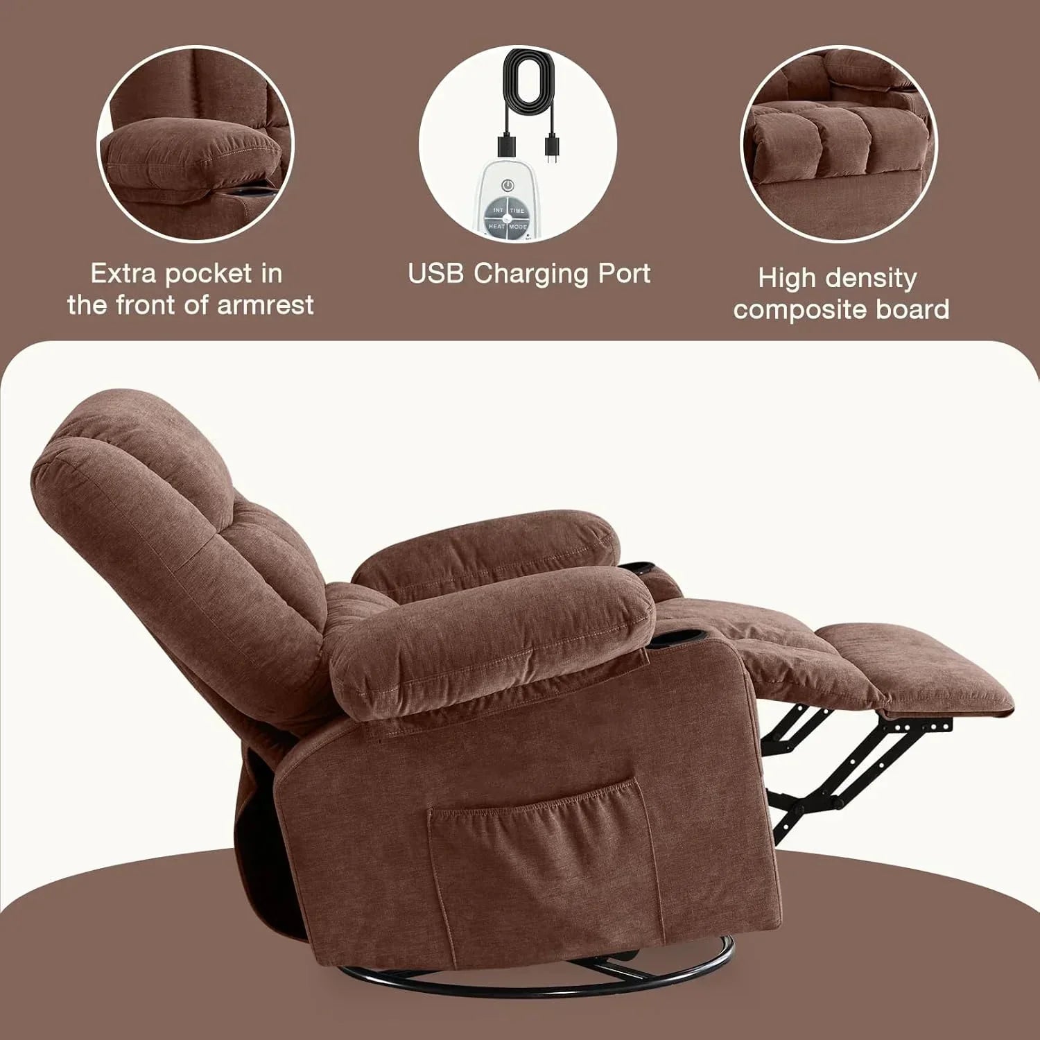 Massage rotating rocking lounge chair with vibration massage and calorie metering functions wourant