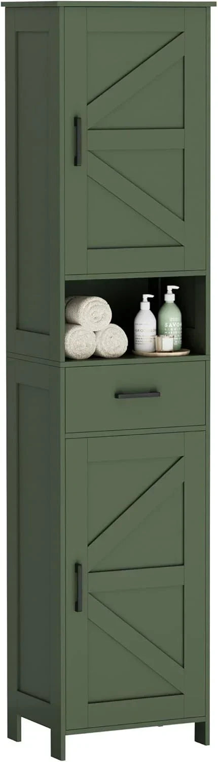 Homhedy 67" H Tall Bathroom Storage Cabinet with 2 Barn Doors and 1 Drawer Narrow Storage Unit wourant
