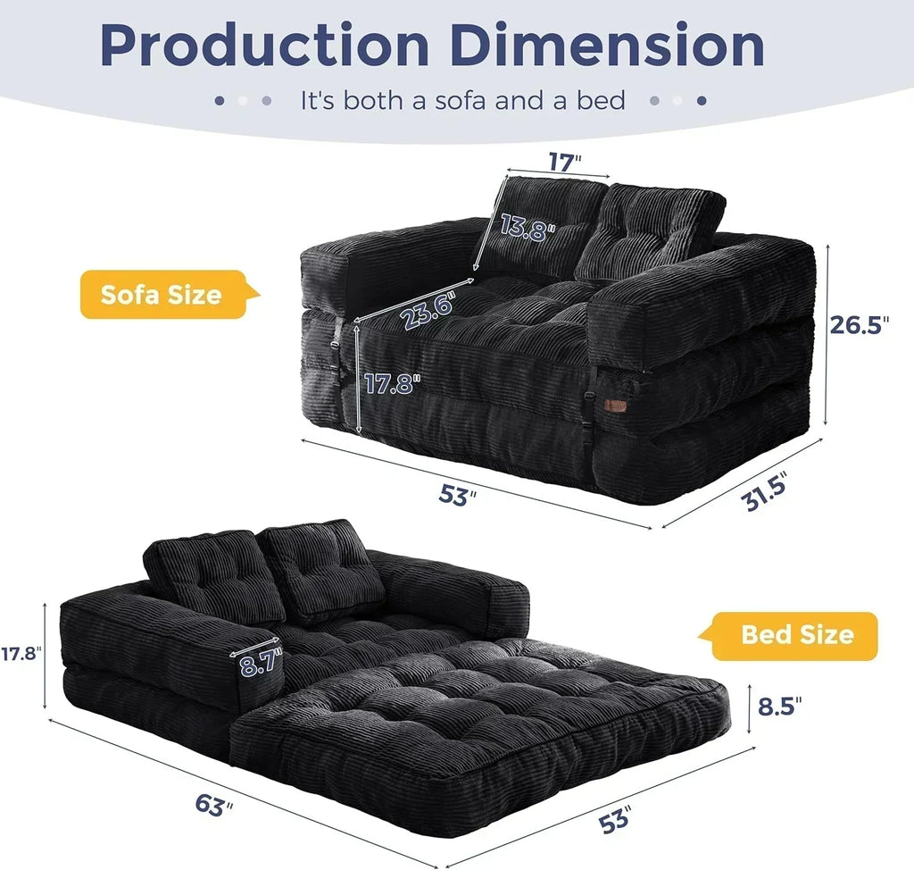 Folding Sofa Bed L-Shaped Convertible Sofa Bed with Armrests and Pillows wourant