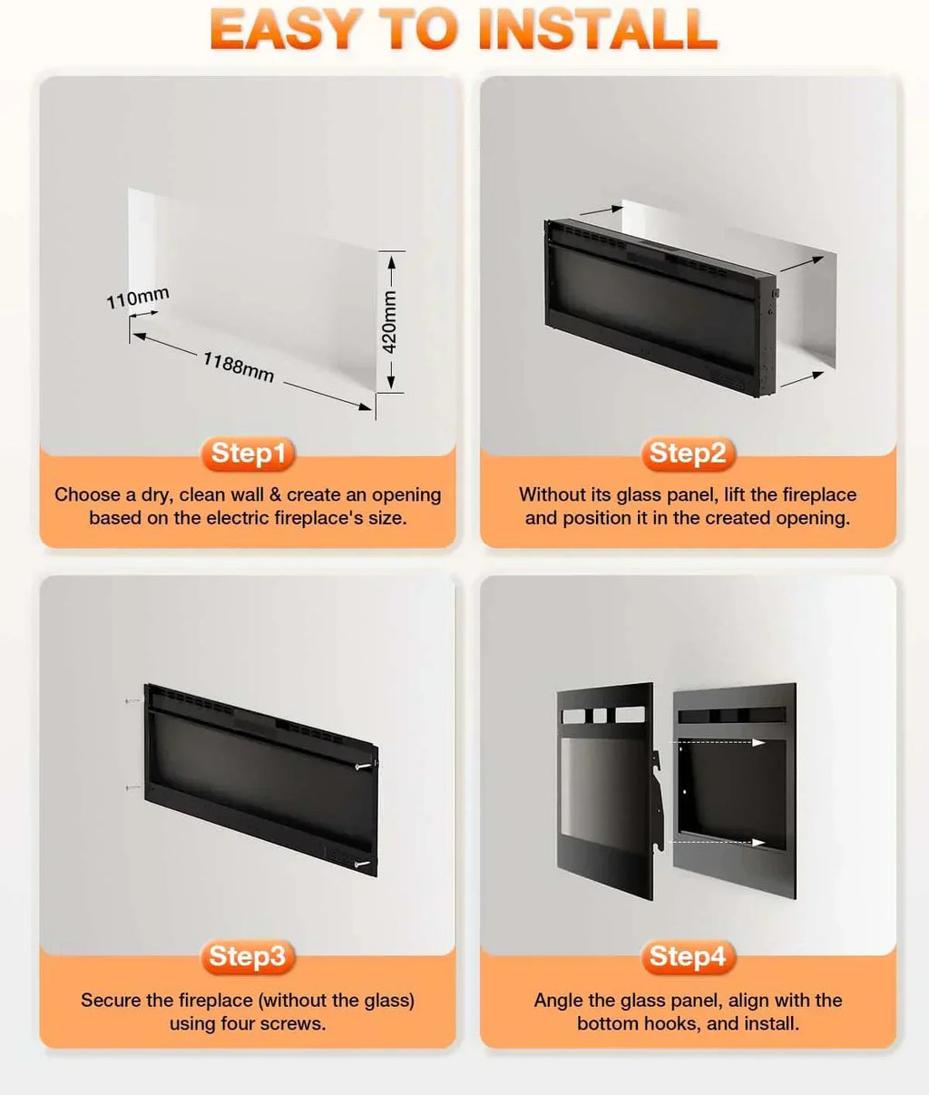 Electric Fireplace 60Inch Wall Mounted Electric Fireplace Heater with Timer Inserts TV Stand wourant