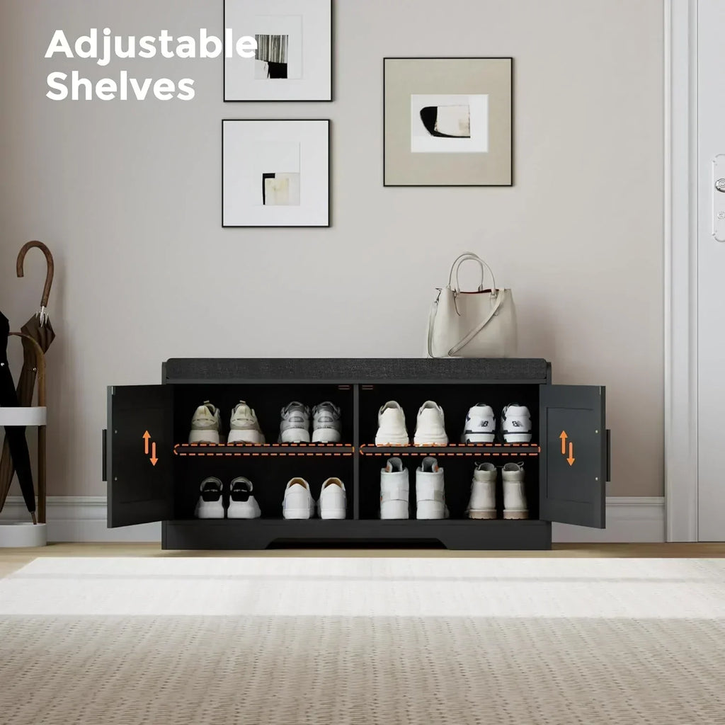 2-Tier Storage Bench Shoe Bench with Thickened Padded Seat Cushion Entryway Bench wourant