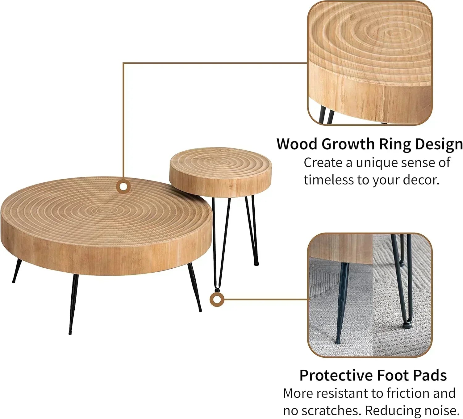 Two-Piece Modern Farmhouse Living Room Coffee Table Set Round Nesting Tables wourant