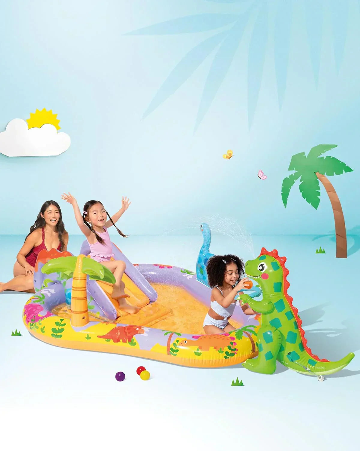 Intex 96" x 78" x 28" Inflatable Jungle Adventure Play Center Spray Kiddie Pool Water Slide wourant