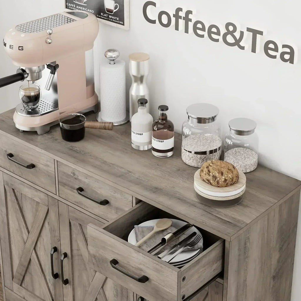 Modern farmhouse sideboard barn door buffet storage cabinet with drawers and shelves wourant
