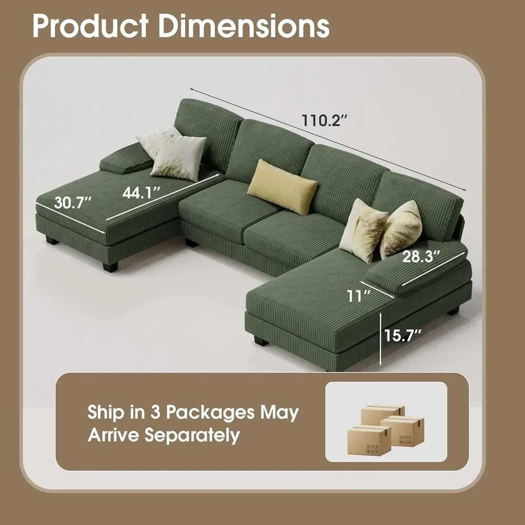 Furmax Sectional Couches for Living Room U-Shaped Sofa Couch Linen Fabric 4 Seat Sofa Set wourant