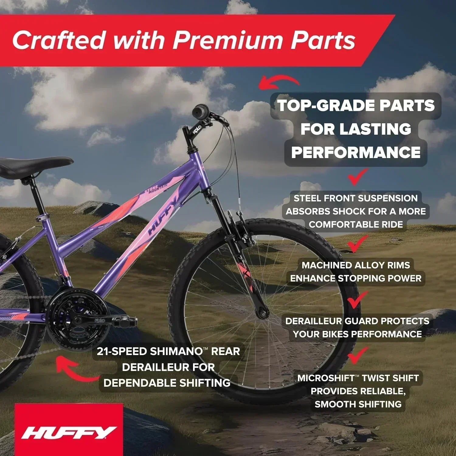 Huffy Stone Mountain Hardtail Mountain Bike for Boys/Girls/Men/Women 20"/24"/26" Sizes wourant