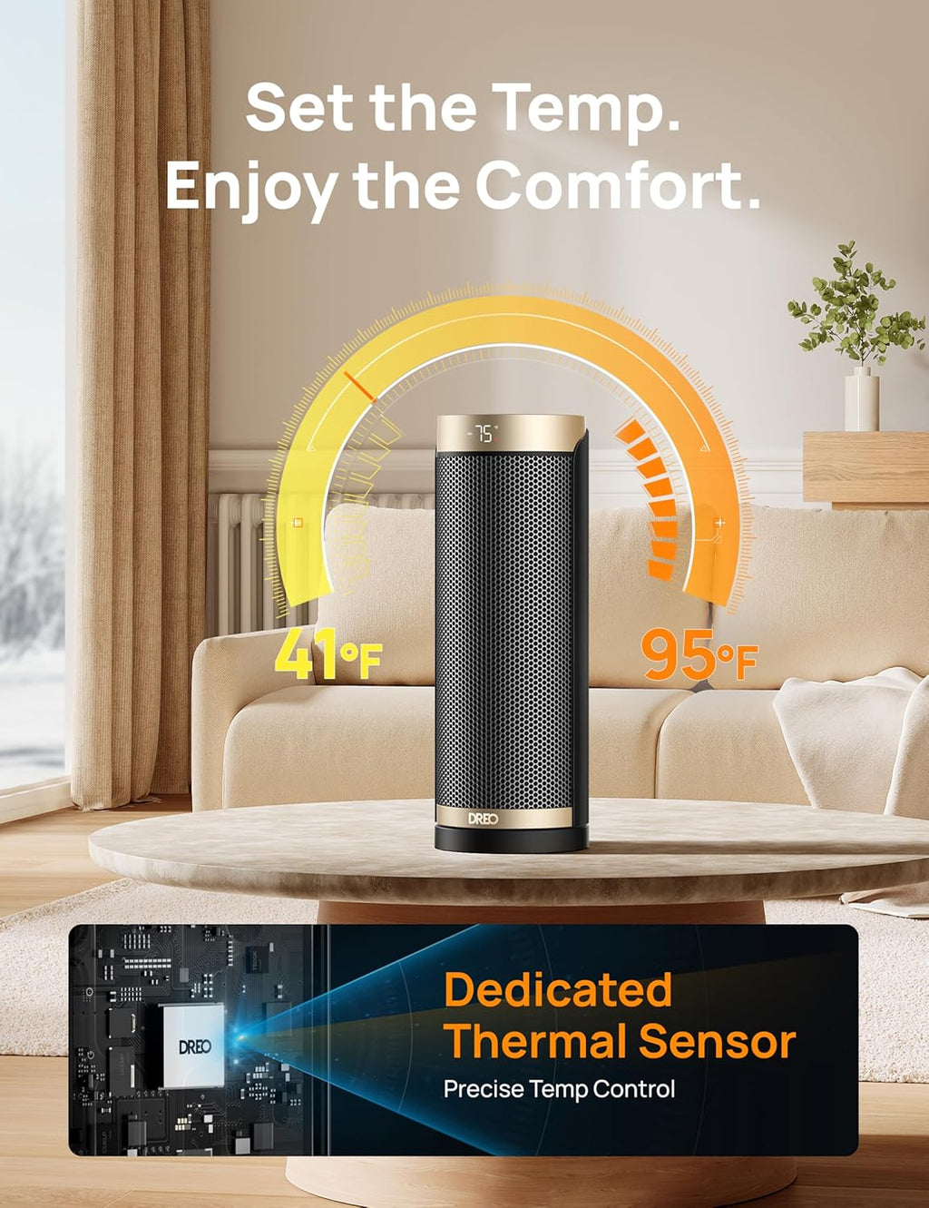 Space Heater 1500W Electric Indoor Heater with Thermostat Quiet Portable Heater wourant