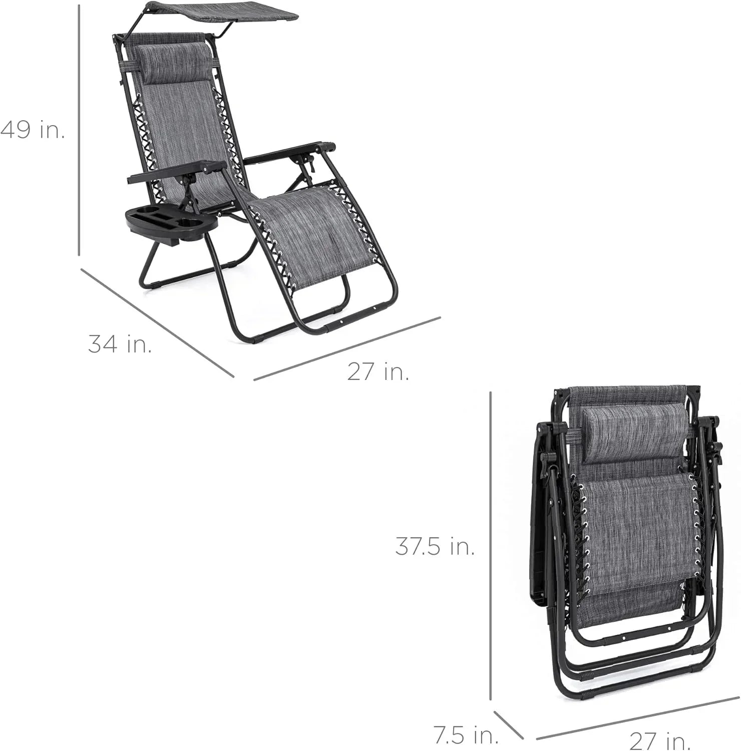 Best Choice Products Folding Zero Gravity Recliner Patio Lounge Chair Adjustable Canopy Shade wourant