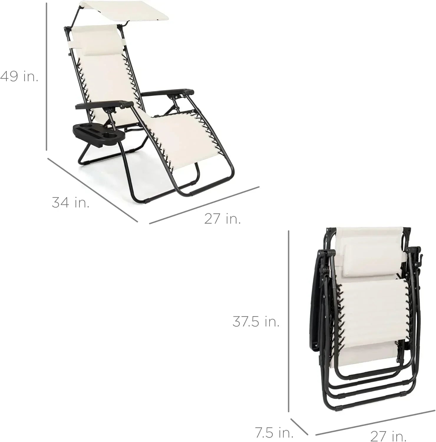 Best Choice Products Folding Zero Gravity Recliner Patio Lounge Chair Adjustable Canopy Shade wourant