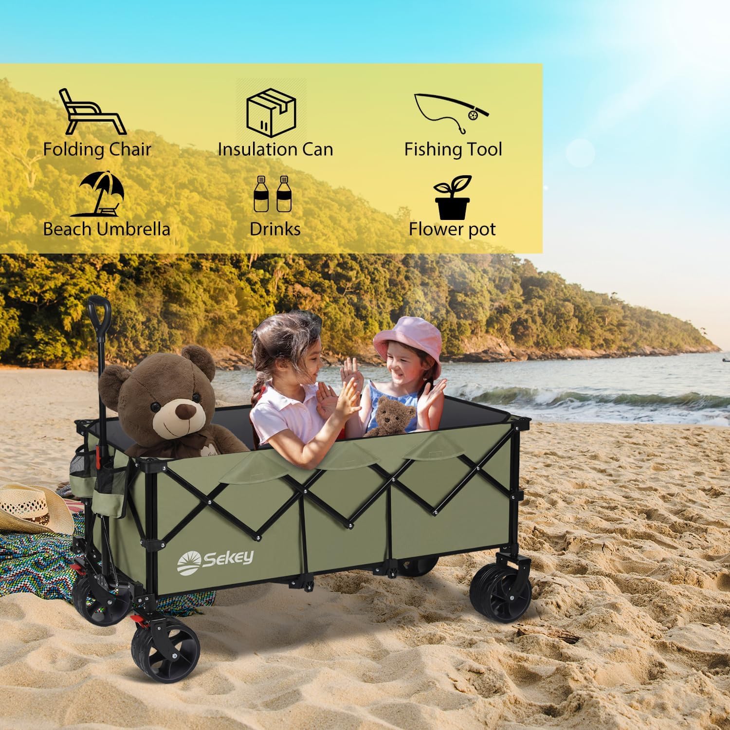 Sekey 48 Inch Long Foldable Extended Travel Cart 440 Lbs Folding Multi-Purpose Garden Cart wourant