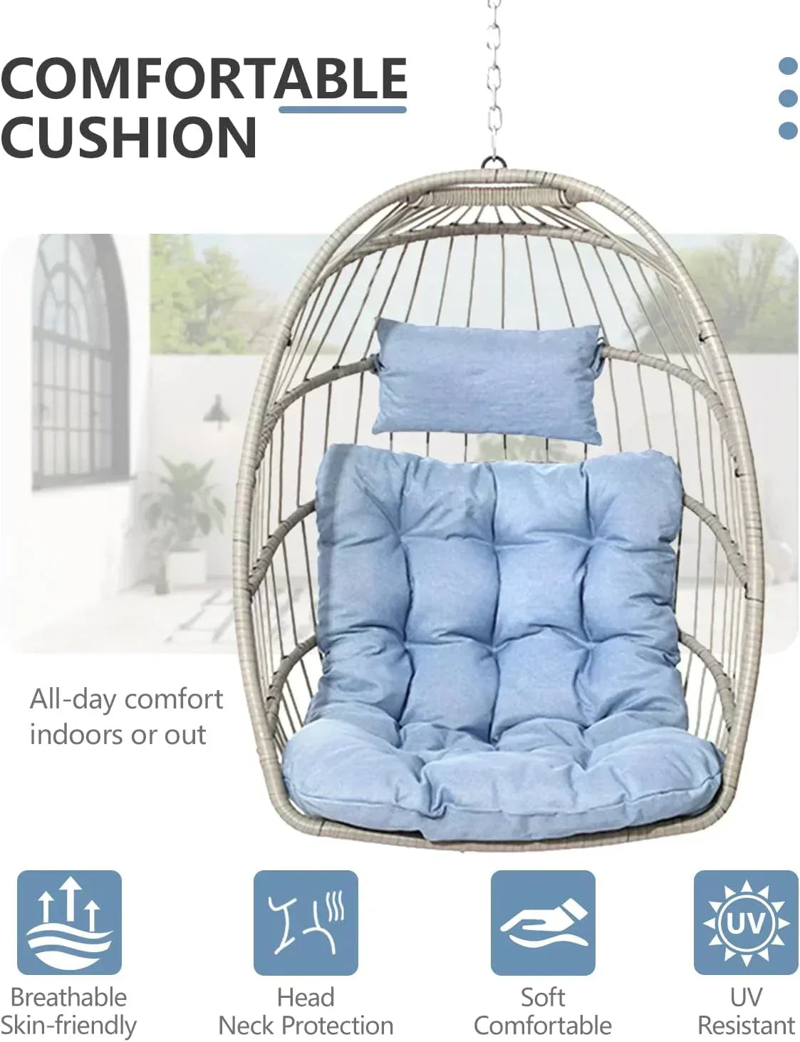 SWITTE Egg Chair Outdoor with Stand Indoor Wicker Hanging Egg Swing Chair with Cushion wourant