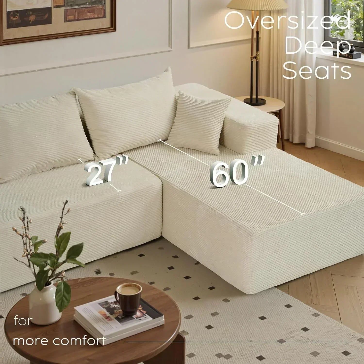Cloud sofa with L-shaped lounge chair modern modular sofa with deep seats wourant
