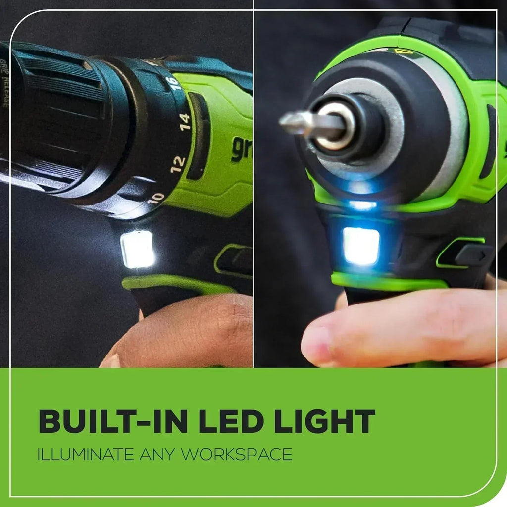 24V Brushless Cordless Drill Impact Driver Power Tool Combo Kit Included 1/2”Drill & 1/4”Hex wourant