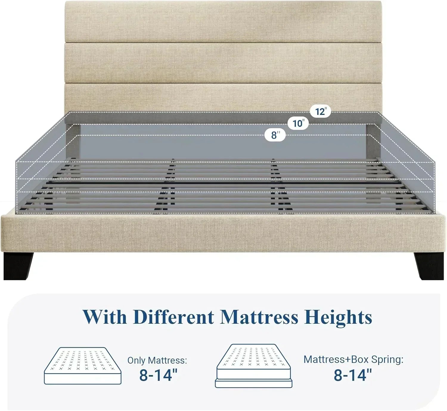 Allewie Queen Size Platform Bed Frame with Fabric Upholstered Headboard Wooden Slats Support wourant