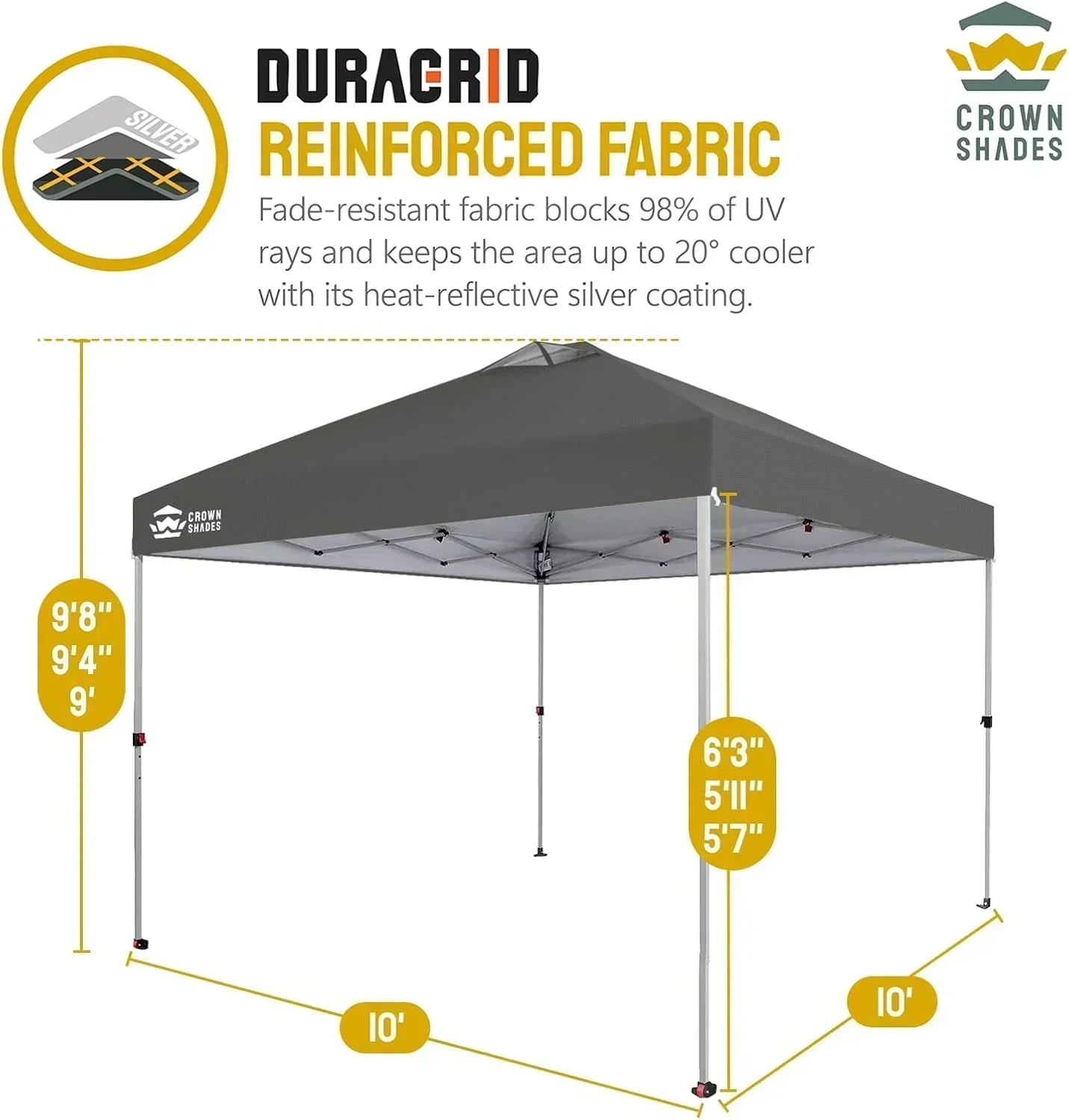 10x10 Pop-Up Awning One-Click Installation Beach Tent Outdoor Sunshade Silver Coated Top wourant
