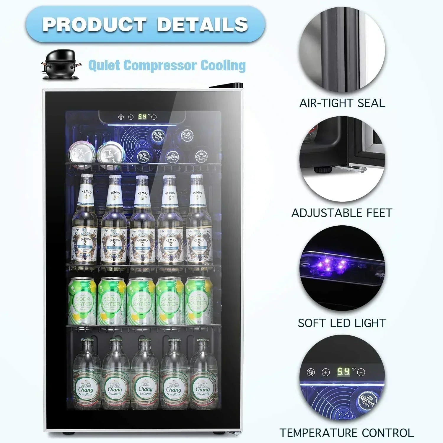 Antarctic Star Beverage Refrigerator Cooler 68 Can Mini Fridge with Glass Door for Beer Drinks Wine wourant