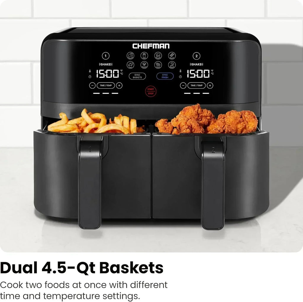 Chefman 6-Quart Dual Basket Air Fryer Digital Touchscreen Smart Sync Finish High-Frying wourant