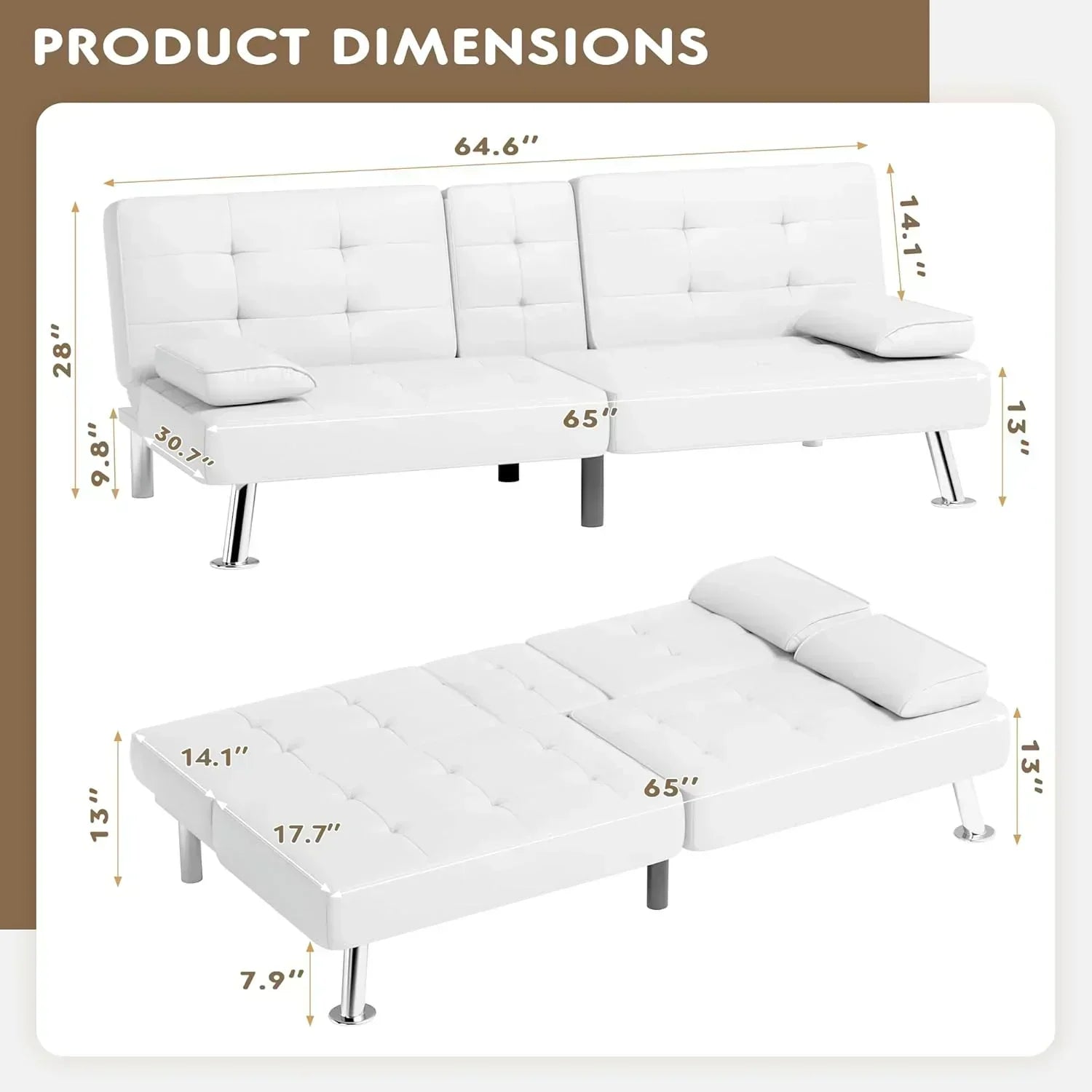 Homall Futon Sofa Bed Leather Futon Couch with Armrests Adjustable Recliner Sleeper Sofa Bed wourant
