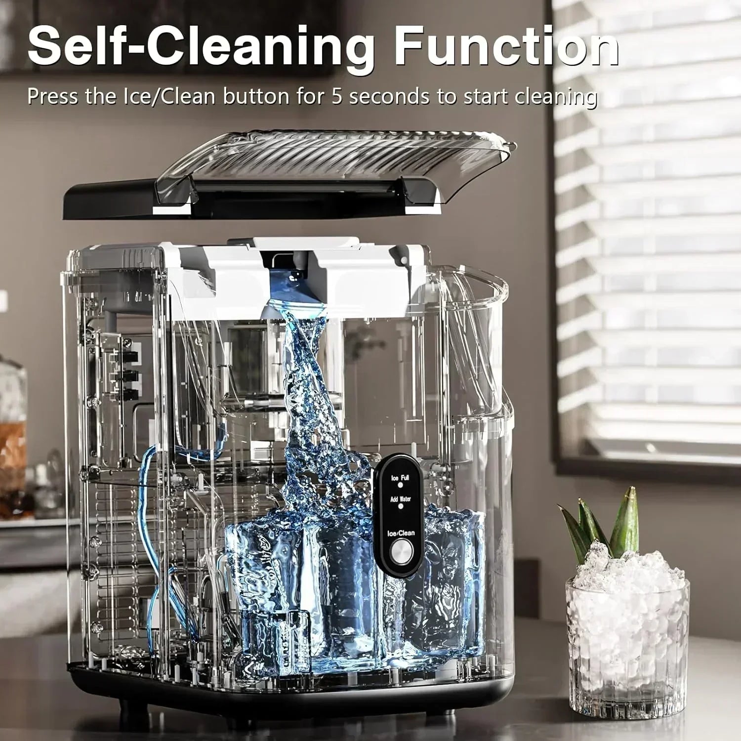 Nugget Ice Makers Countertop Pebble Ice Machine with Chewable Pellet Ice Self-Cleaning wourant