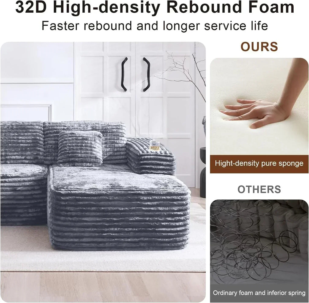 Cloud section sofa with L-shaped recliner modern modular sofa built-in cup holder wourant