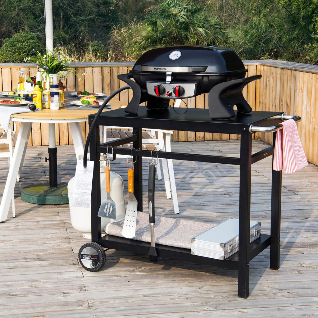 Royal Gourmet Dining Cart Table with Double-Shelf Movable Stainless Steel Flat Top Grill Cart wourant