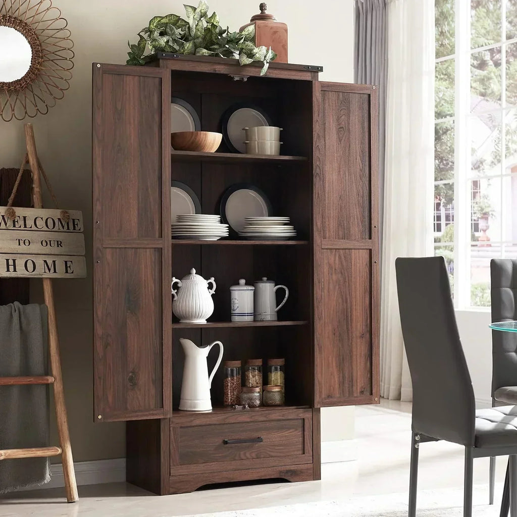 JXQTLINGMU Farmhouse Kitchen Pantry 72" Tall Wood Kitchen Storage Cabinet Adjustable Shelves wourant