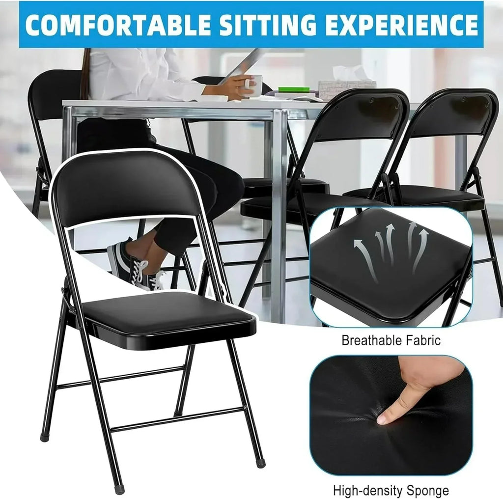 6 Pack Black Folding Chairs with Leather Chairs Events Office Wedding Party Upholstered Chairs wourant