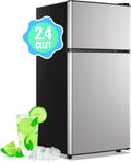 2.4 Cu.Ft Mini Fridge with Freezer Double Door Small Tiny Size Refrigerator with 7 Control Knob wourant