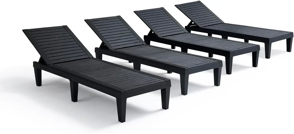 Patio Chairs Black Chaise Lounge Chair Outdoor 5-Position Adjustable Sun Tanning Chair wourant