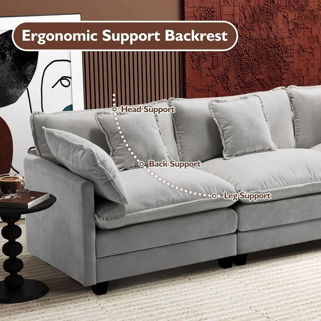 111.4 Inch L Shaped Modern Sofa Modular Cloud Sofa with Ottoman 4 Seater Chenille Deep Seat Sofa wourant
