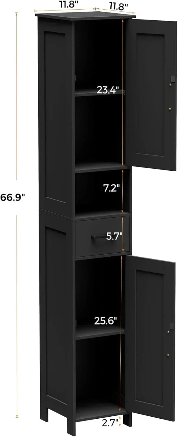 Homhedy 67" H Tall Bathroom Storage Cabinet with 2 Barn Doors and 1 Drawer Narrow Storage Unit wourant