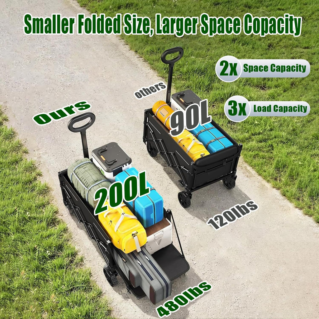 Foldable 4-wheel cart foldable 37 inches long 480 lb capacity heavy-duty beach cart wourant
