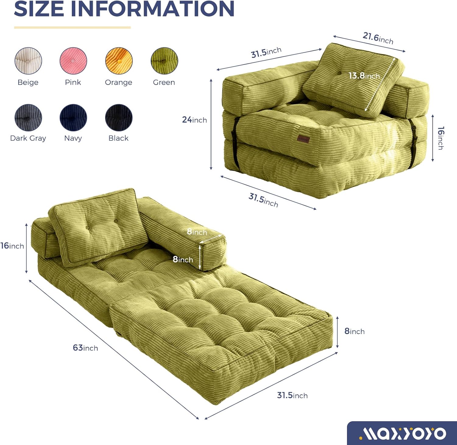 Folding Sofa Bed L-Shaped Convertible Sofa Bed with Armrests and Pillows wourant