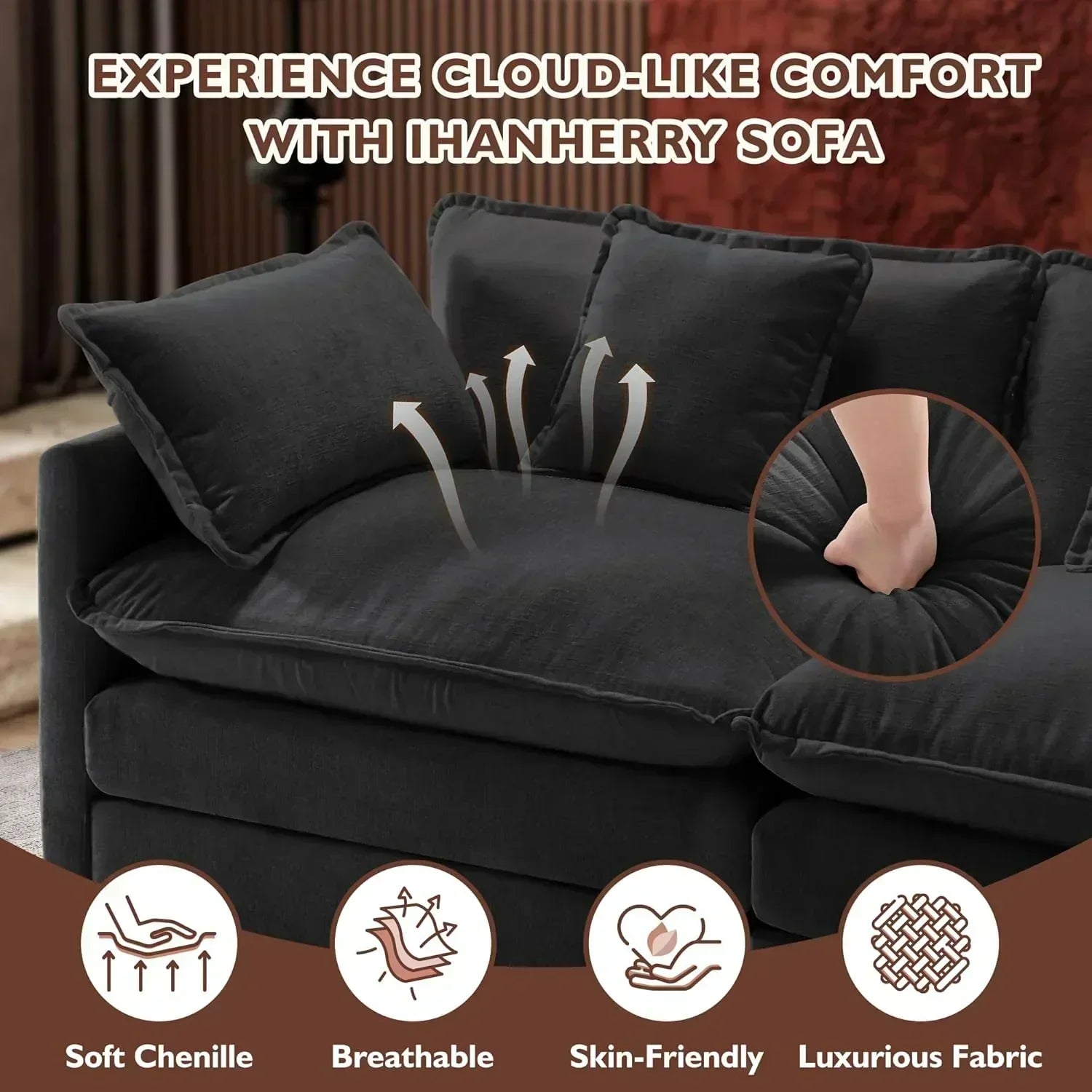 111.4 Inch L Shaped Modern Sofa Modular Cloud Sofa with Ottoman 4 Seater Chenille Deep Seat Sofa wourant