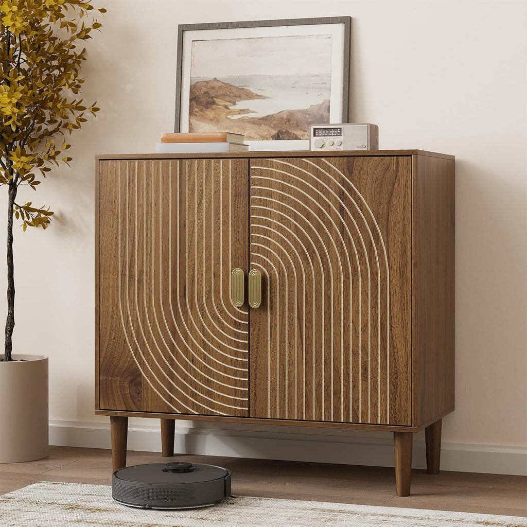 Walnut sideboard freestanding dining cabinet with cable channel design wooden storage cabinet wourant