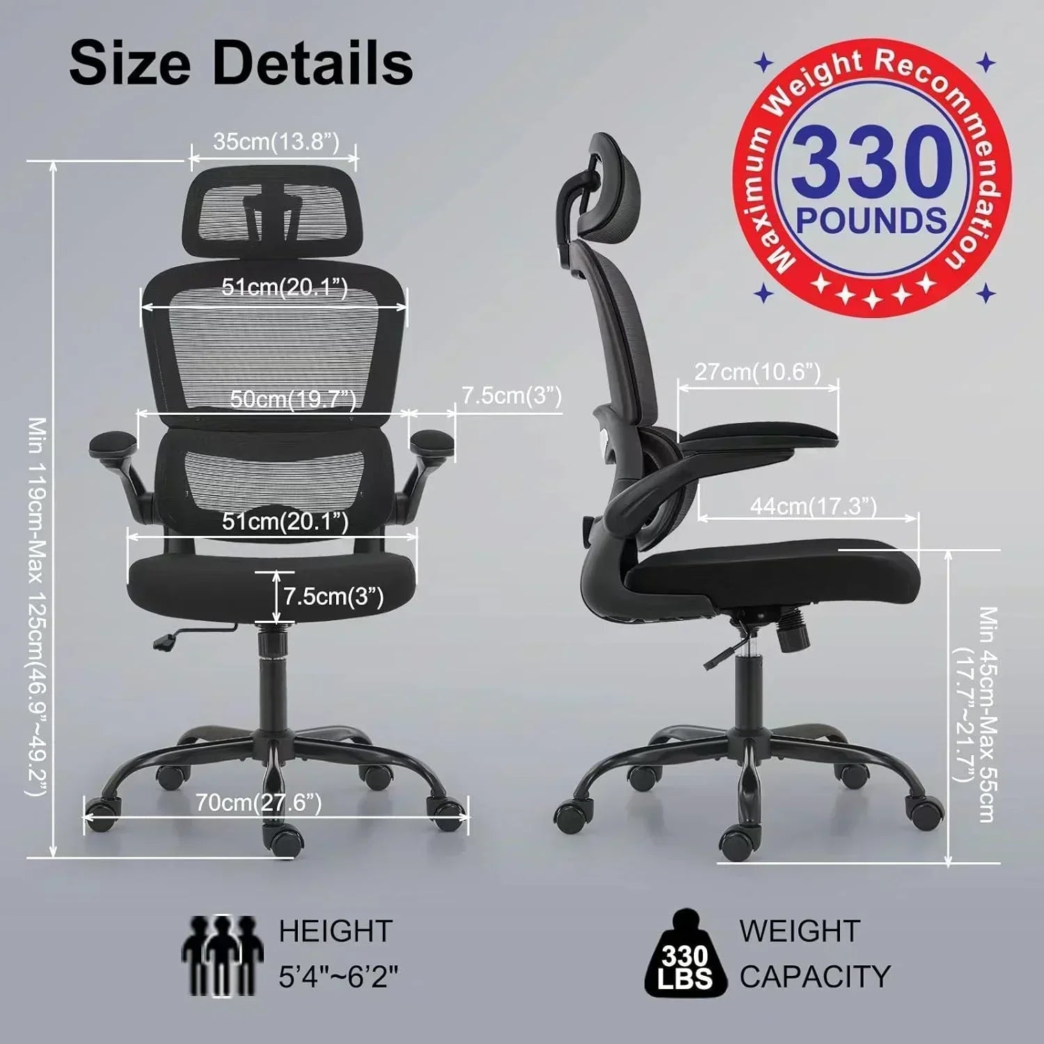 TRALT Office Chair Ergonomic Desk Chair 330 lbs Home Gaming Chair with Wheels wourant