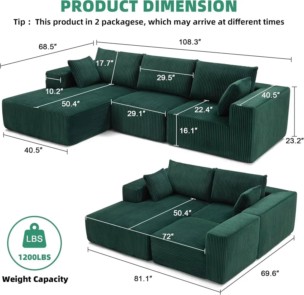 108 inch sectional sofa cloud sectional sofa with deep seat modern sectional L shaped sofa wourant