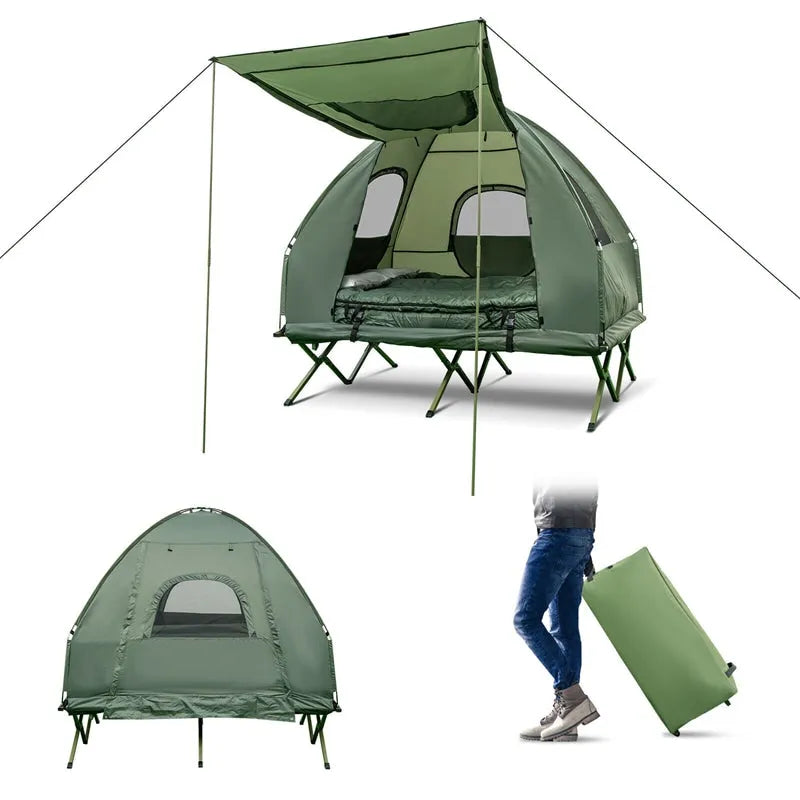 5-in-1 Tent Cot 2-Person Portable Outdoor Camping Tent Combo with Air Mattress Sleeping Bag wourant