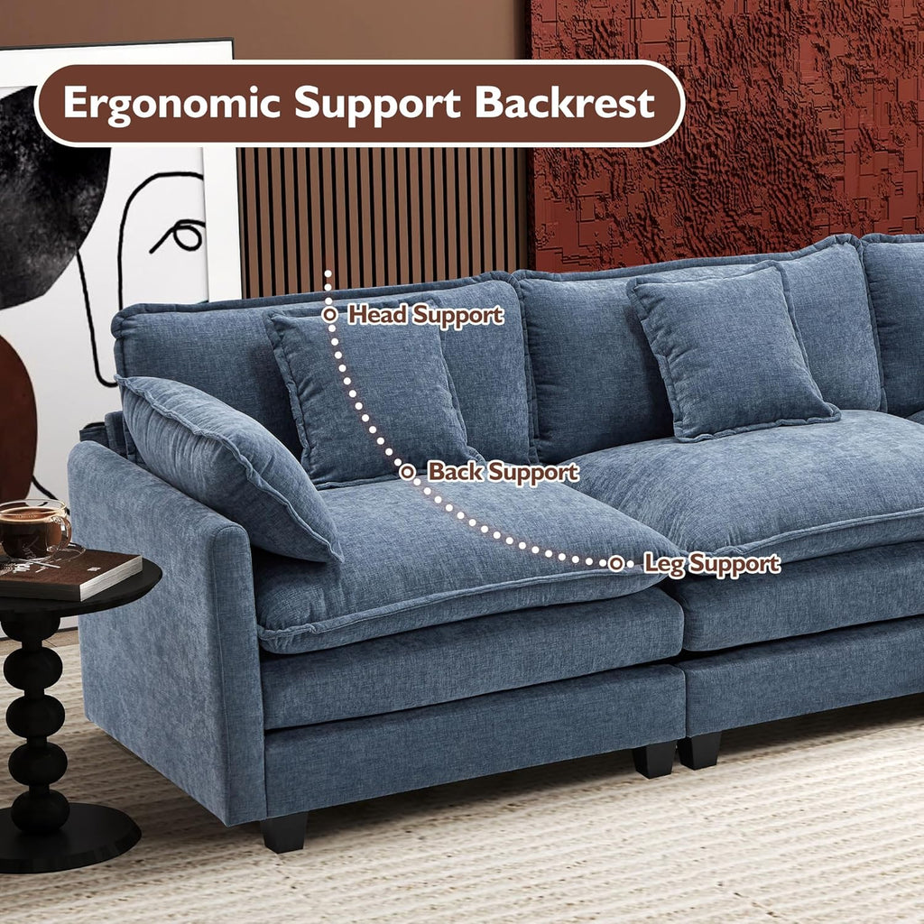 111.4 Inch L Shaped Modern Sofa Modular Cloud Sofa with Ottoman 4 Seater Chenille Deep Seat Sofa wourant