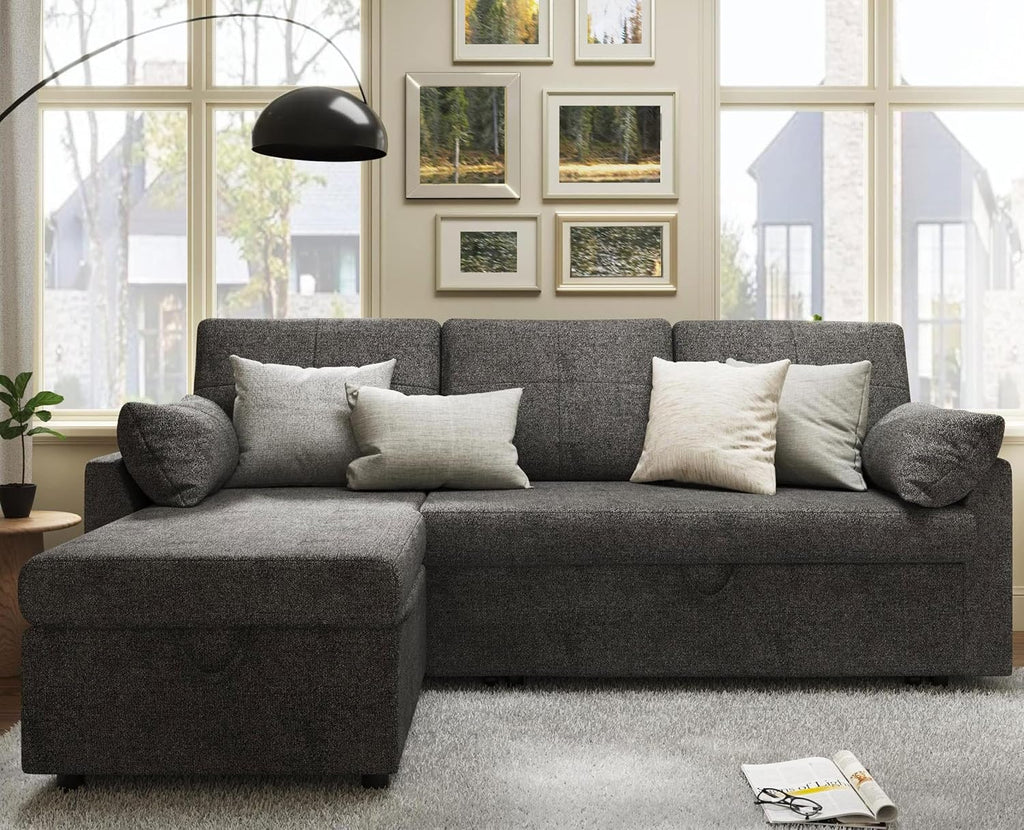 VanAcc Sofa Bed Sleeper Sofa with Storage Chaise 2 in 1 Pull Out Couch Living Room wourant