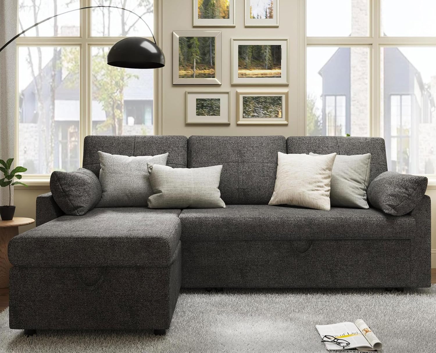 VanAcc Sofa Bed Sleeper Sofa with Storage Chaise 2 in 1 Pull Out Couch Living Room wourant