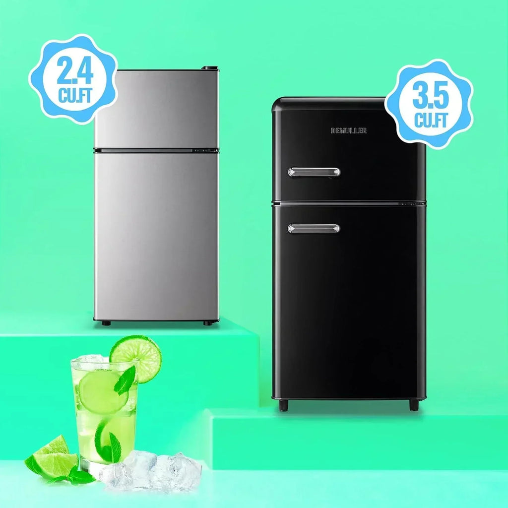2.4 Cu.Ft Mini Fridge with Freezer Double Door Small Tiny Size Refrigerator with 7 Control Knob wourant