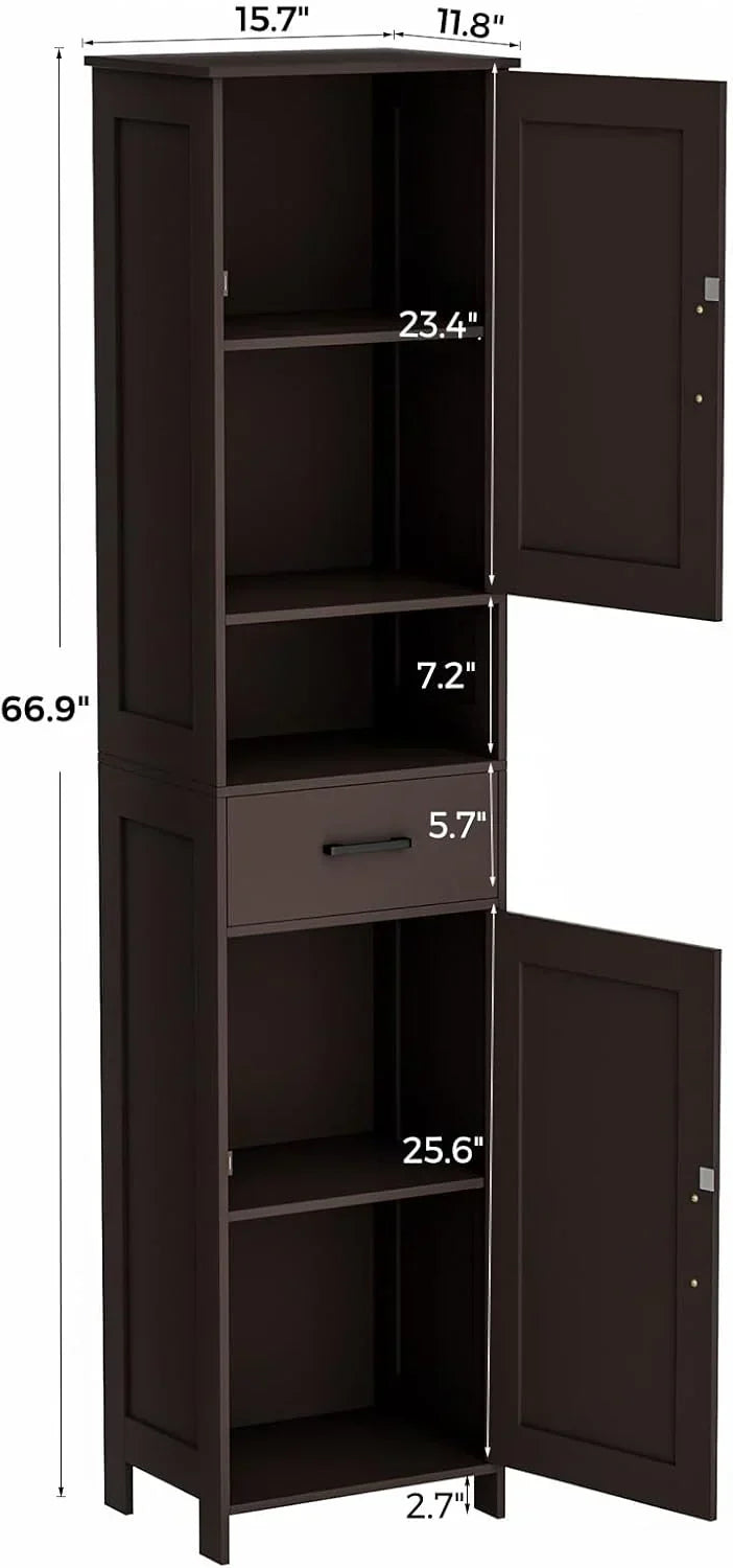 Homhedy 67" H Tall Bathroom Storage Cabinet with 2 Barn Doors and 1 Drawer Narrow Storage Unit wourant