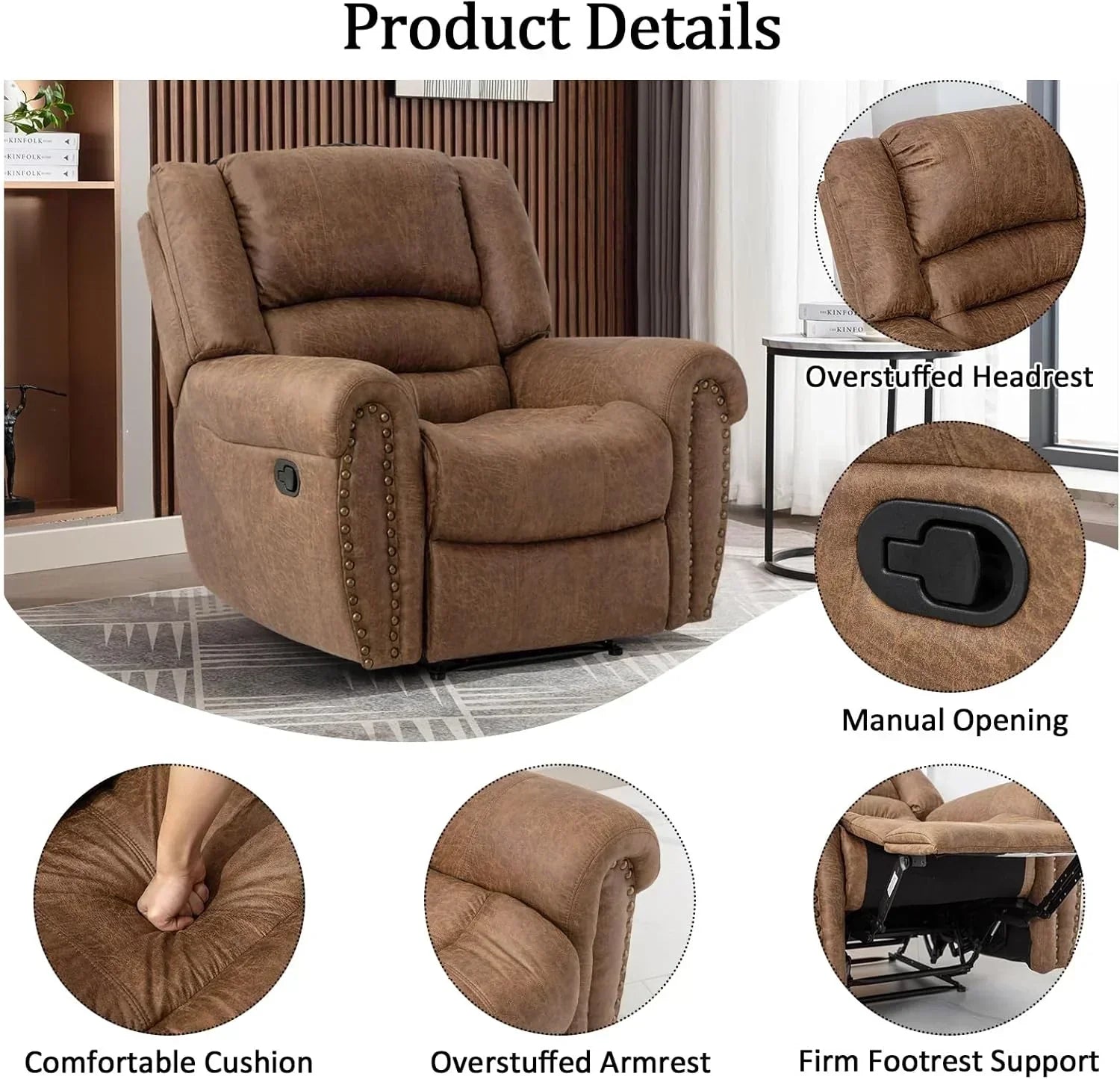 Leather recliner classic traditional manual recliner single sofa for living room wourant