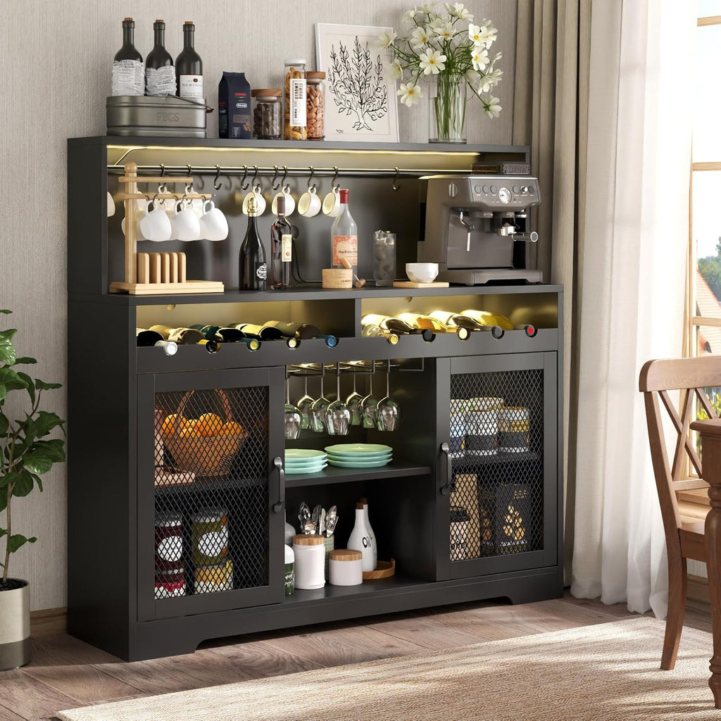 Wine Bar Cabinet with LED Light Liquor Cabinet with Glass Holder Coffee Bar for Liquor wourant