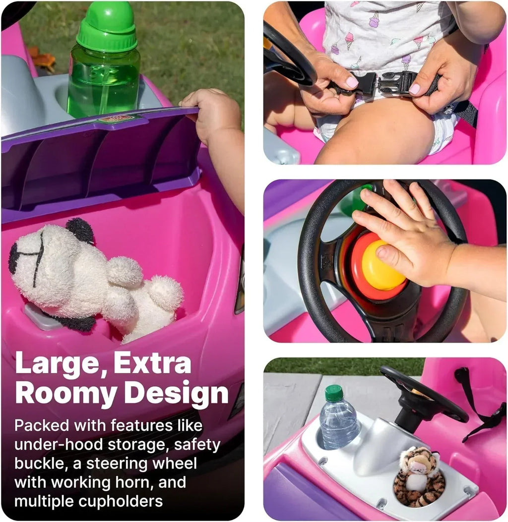 Step2 Whisper Ride II Ride On Push Toy Car Pink Ride On Car with Included Seat Belt Easy Storage wourant