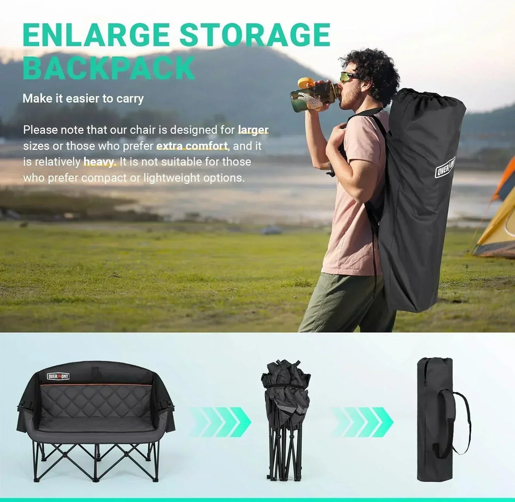 Extra Large Double Camping Chair 2 Person Comfortable Sofa Chair Adult Loveseat Lawn Chair wourant