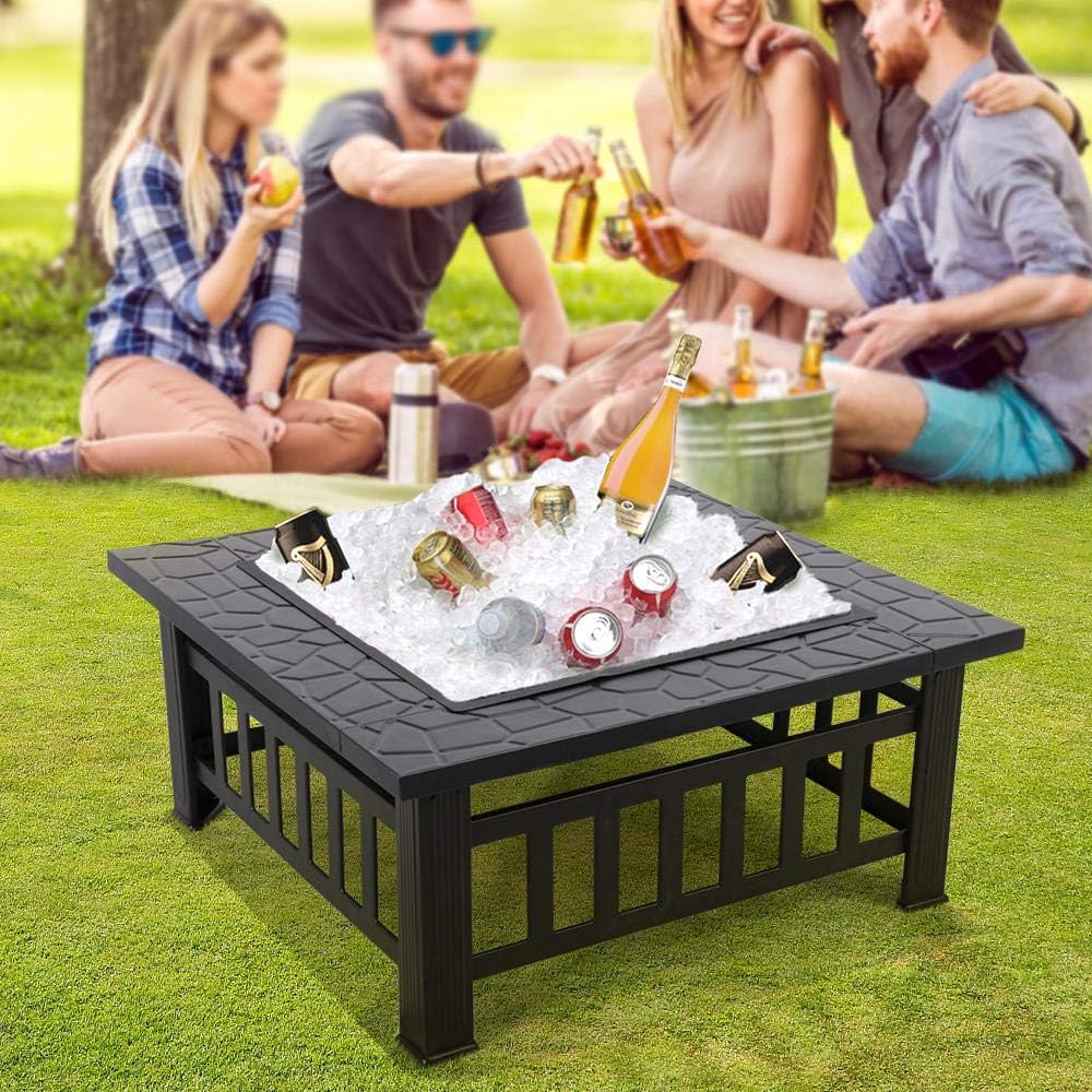 Yaheetech Multifunctional Fire Pit Table Square Metal Firepit Stove Backyard Patio Garden Fireplace wourant