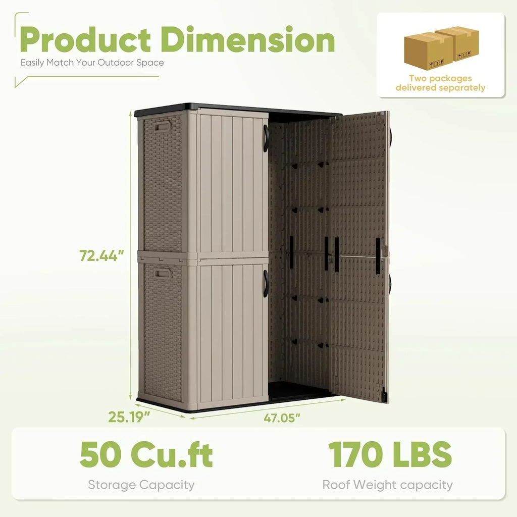 Devoko Outdoor Storage Cabinet 26 Cu Ft with Lockable Doors Horizontal Storage Shed Waterproof wourant